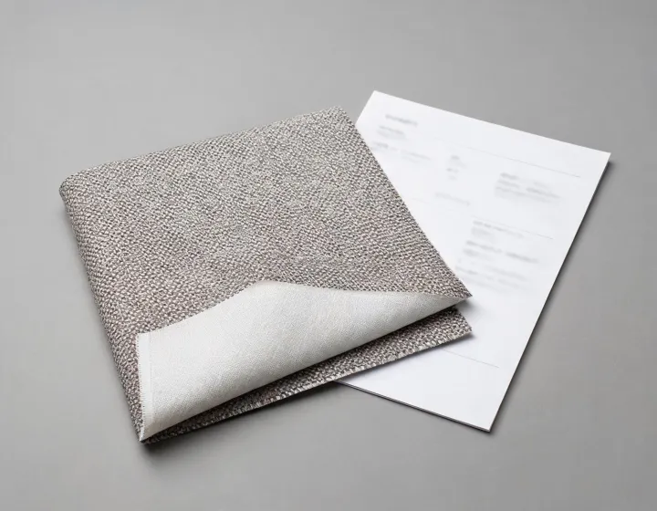 Layered contract upholstery and textile wallcovering samples